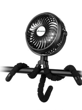 Portable Mini Stroller Fan with Flexible Arms - Black, by Amacool